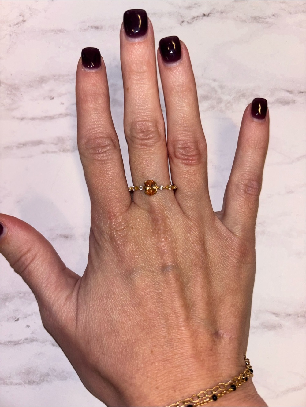 Gold Citrine Solitaire Ring - Rustic Orange Gem Ring